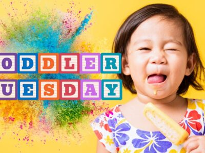 Toddler Tuesday The Shed Bordon Featured Image Words and child with lollipop