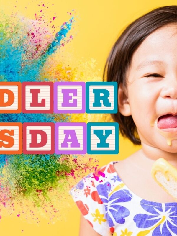 Toddler Tuesday The Shed Bordon Featured Image Words and child with lollipop